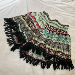 Multi color patterned shorts with tassels and elastic waist band rue 21 shorts